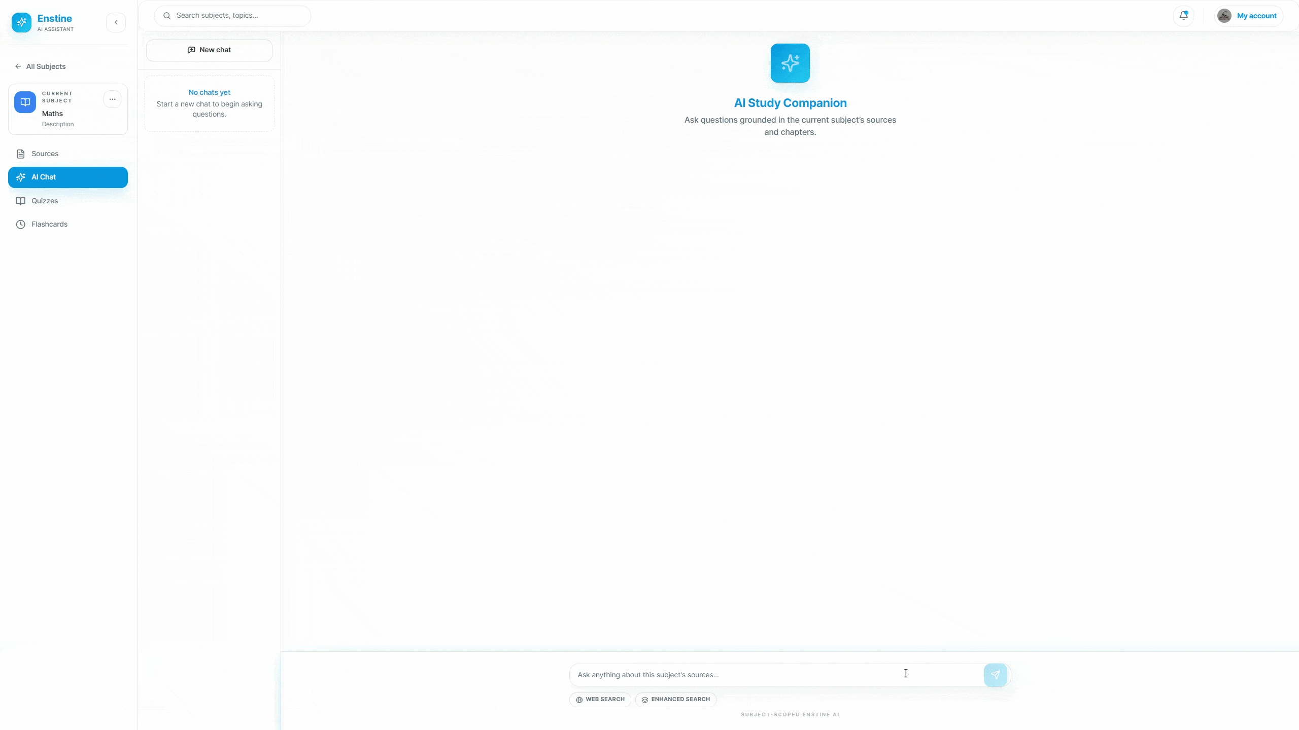 Screen recording of AI chat answering a study question in Enstine Notes